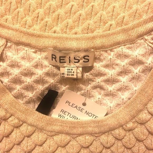 REISS India Shimmer Gold Dress S 4 NEW Lurex Ivory Textured Stretch Bodycon - Picture 5 of 6